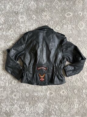 Harley Davidson Leather Motorcycle Jacket Logo Womens Medium Black